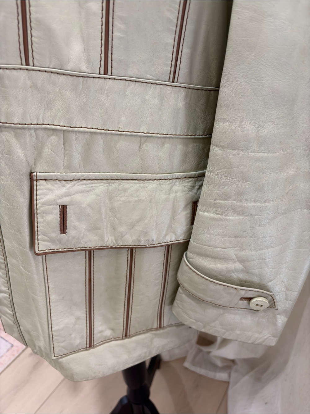 Beige/Tan Coat/Jacket with Brown Piping - Picture 4 of 10